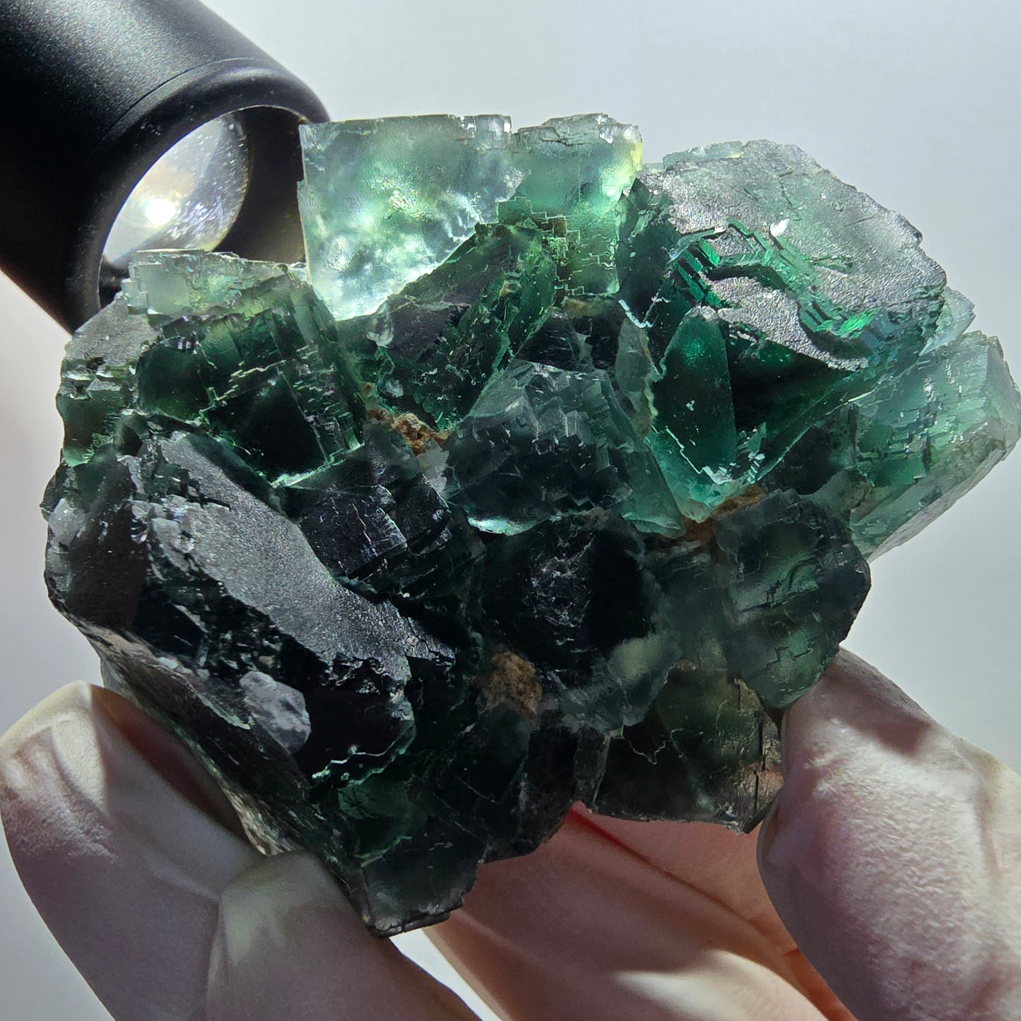Seltene Phantom Fluorit Würfel Stufe parkettiert grün Okorusu, Namibia 70*54*38mm #13043