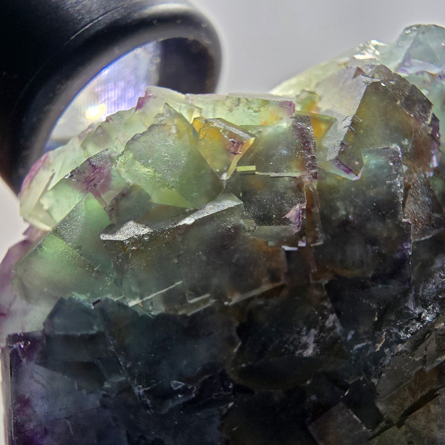 Phantom Fluorit Würfel Stufe, zonal, parkettiert grün lila Okorusu, Namibia 88*68*18mm #13047