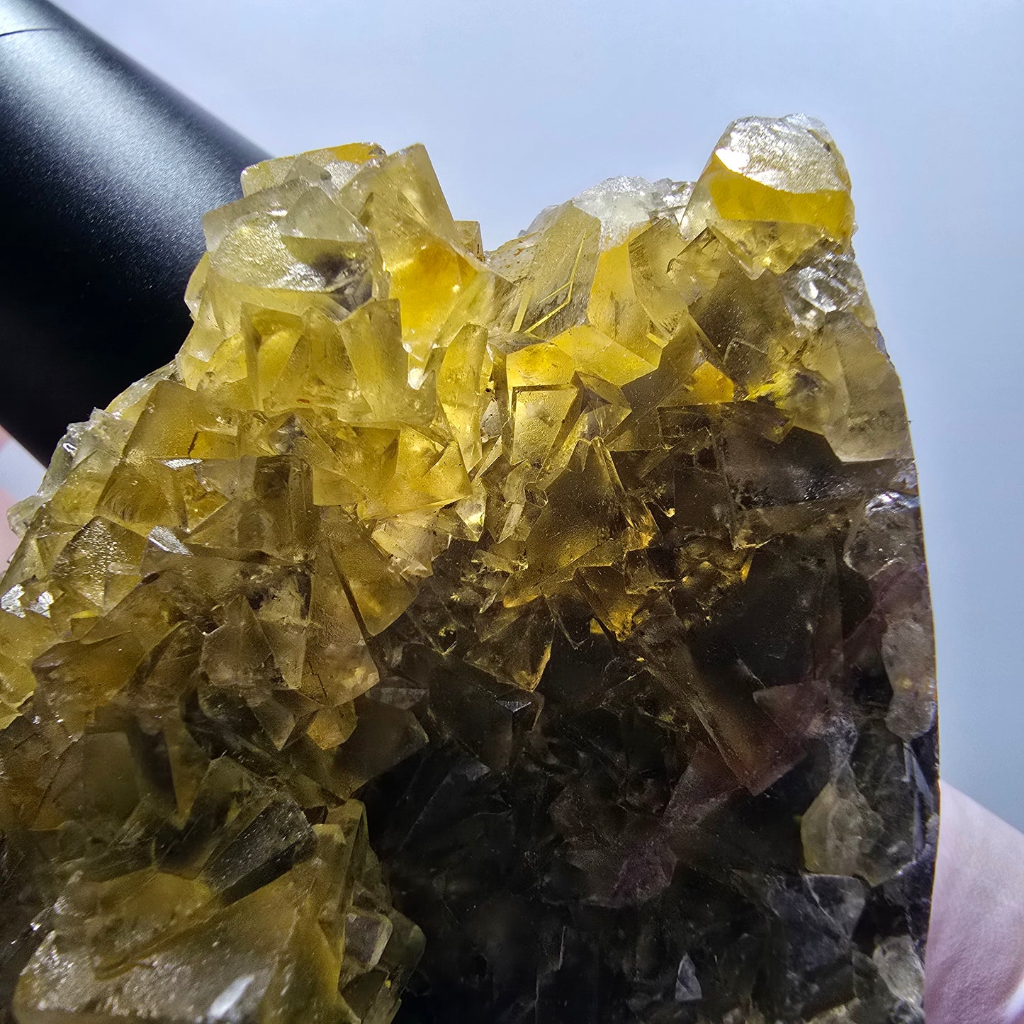 Phantom Fluorit Würfel Stufe, gelb Honey Pocket Mine Okorusu Namibia 124*60*29mm #13081