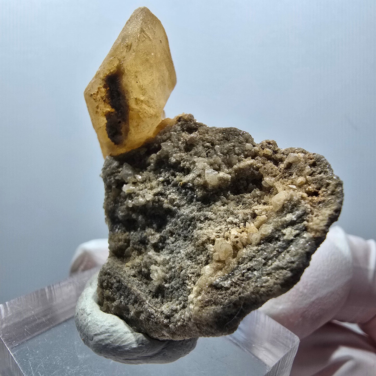 Seltene Calcit X auf Matrix Kristall Spitze, gelb Erongo, Namibia 41*33*21mm #13094