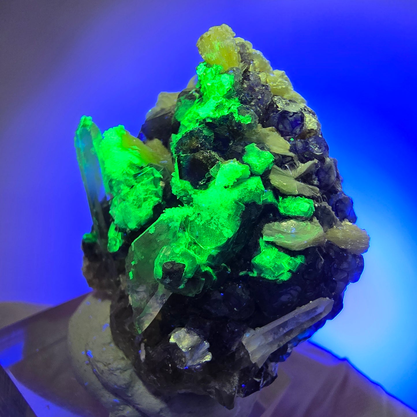 Phantom Fluorit, Hyalit Opal, Rauchquarz, Muskovit Stufe Erongo, Namibia 39*37*28mm #13119