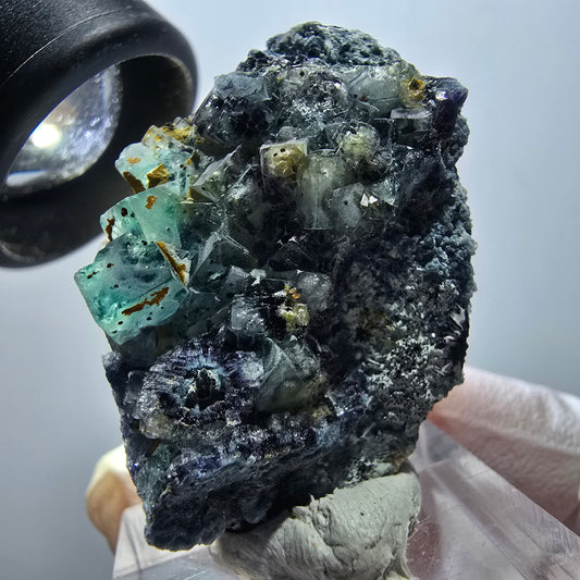 Phantom Fluorit Würfel auf Orthoklas Stufe Erongo, Namibia 39*26*22mm #13121