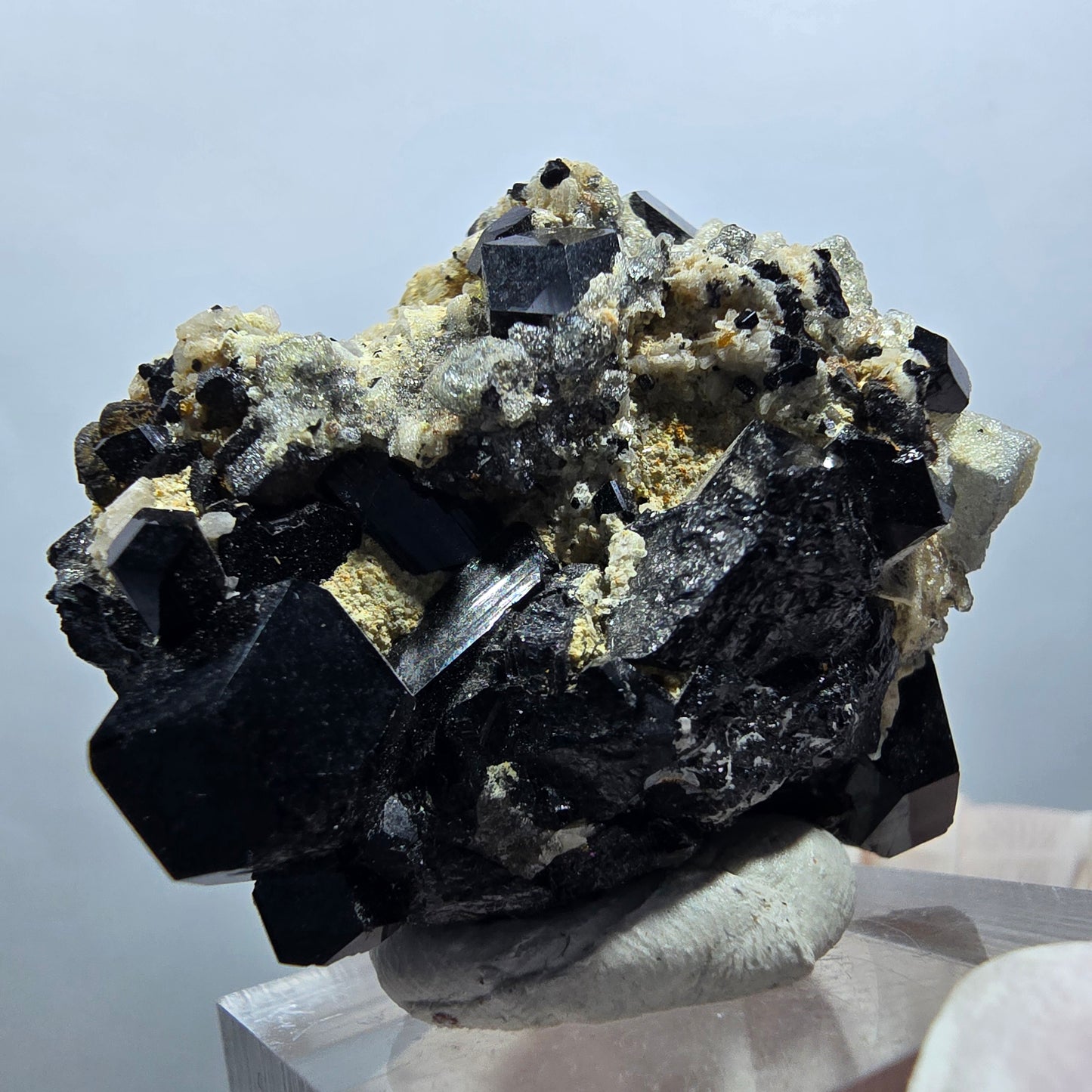 Symmetrische Schörl Turmalin, Hyalit Opal, Orthoklas Stufe Erongo, Namibia 45*37*25mm #13126