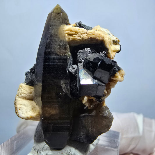 Schörl Turmalin, Rauchquarz DT, Orthoklas Stufe Erongo, Namibia 35*26*20mm #13152