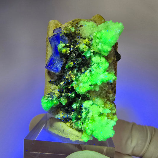 Phantom Fluorit, Hyalit Opal, Schörl Turmalin auf Orthoklas Erongo, Namibia 44*30*23mm #13170