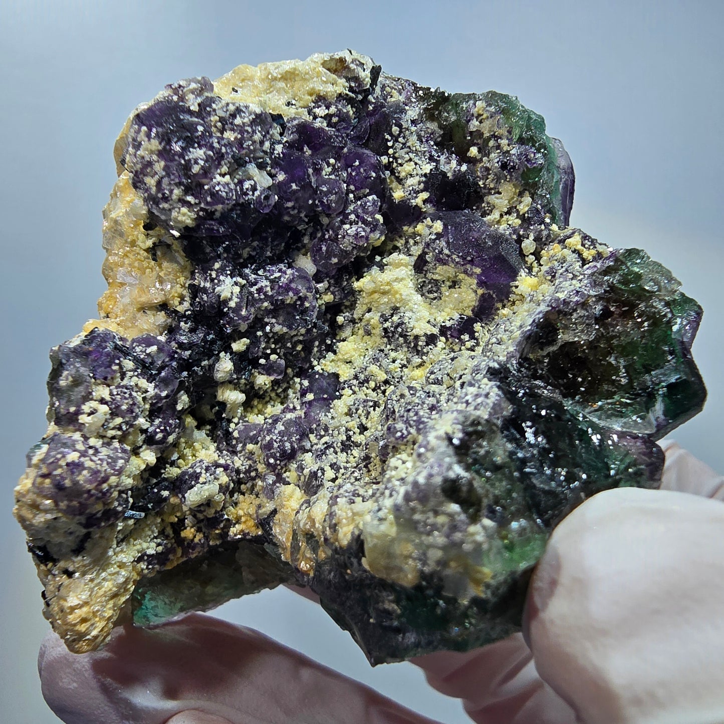 Phantom Fluorit Würfel, hexagonal, Muskovit Stufe Erongo, Namibia 62*53*42mm #13180