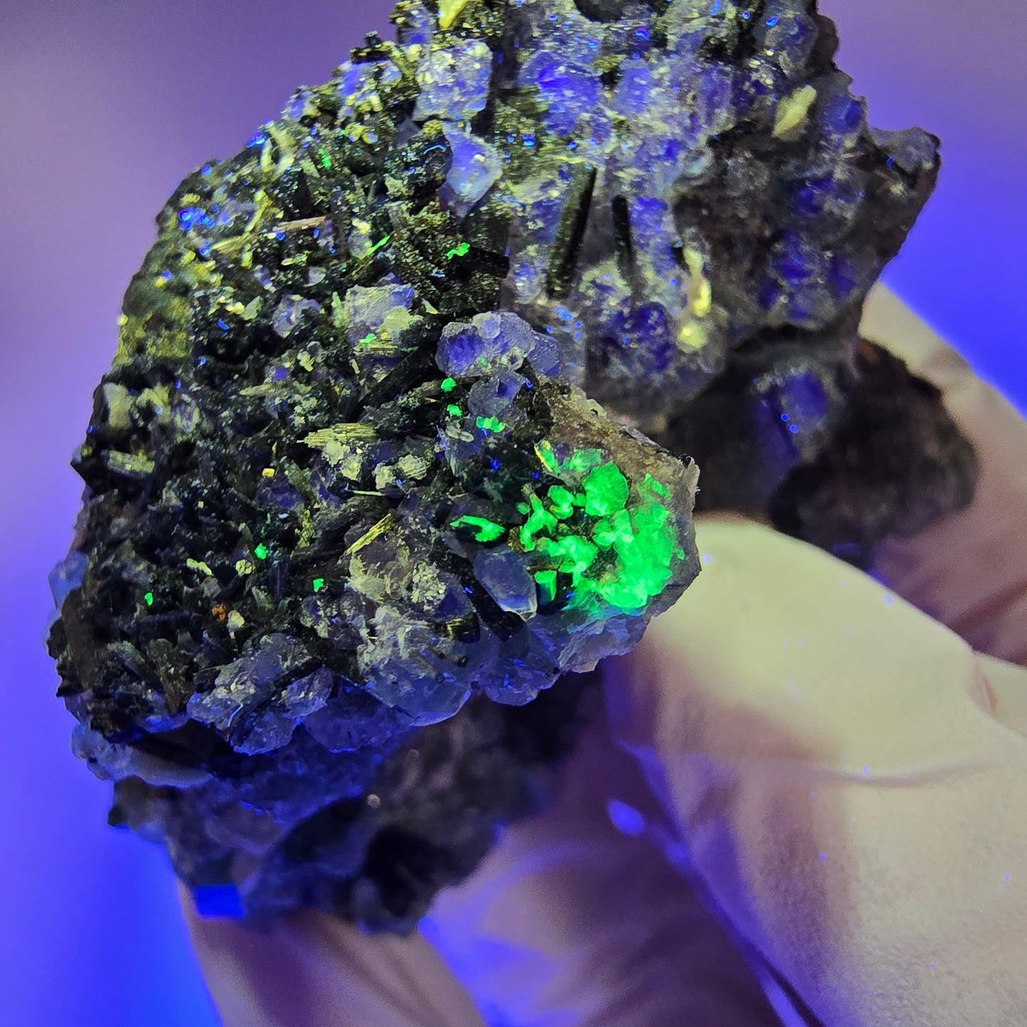 Phantom Fluorit, hexagonal, Hyalit, Schörl Turmalin, Muskovit Erongo, Namibia 66*5935mm #13181