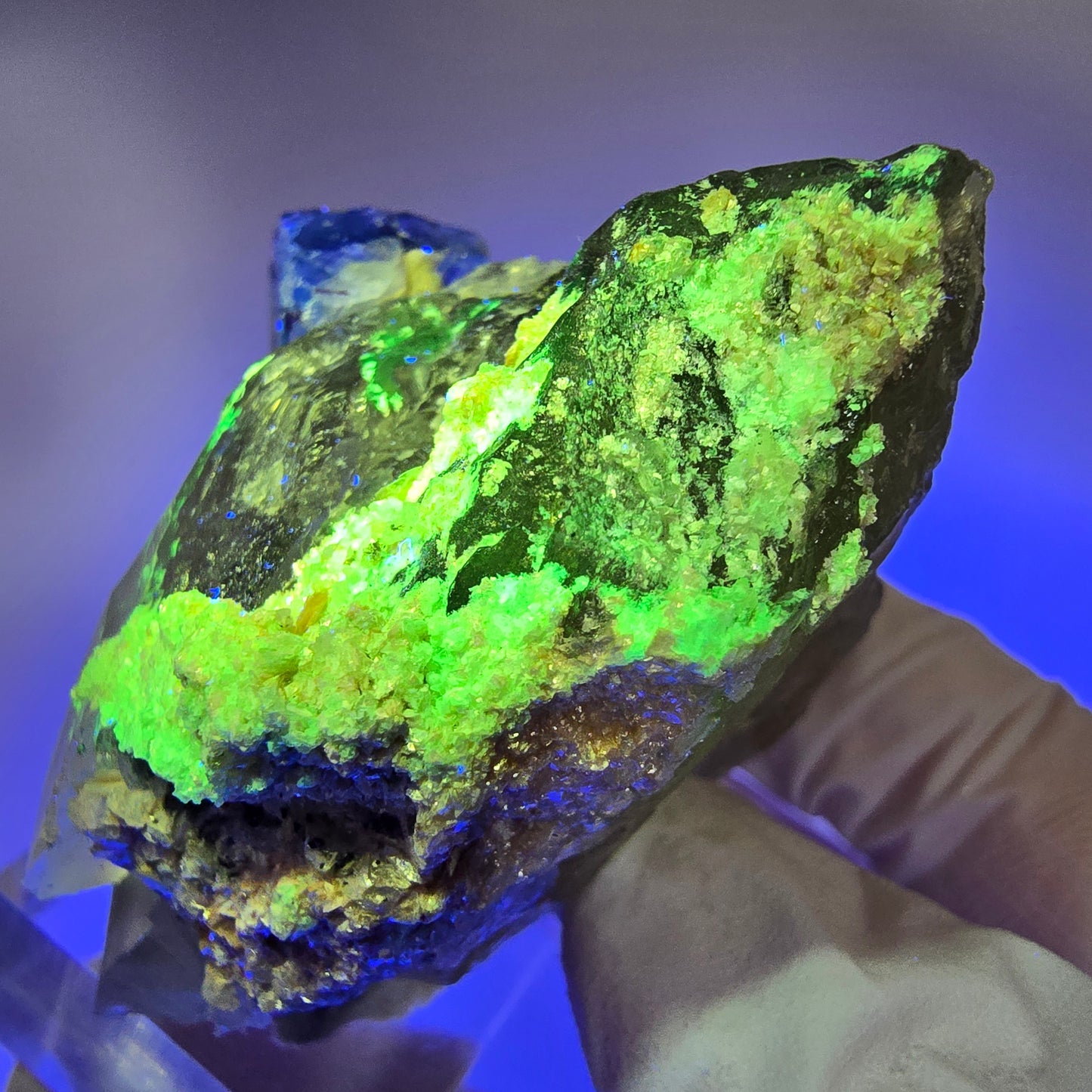 Phantom Fluorit Würfel, Hyalit Opal, Muskovit auf Rauchquarz Erongo, Namibia 58*47*39mm #13186