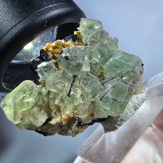 Phantom Fluorit Würfel, Muskovit auf Schörl Turmalin Erongo, Namibia 28*22*19mm #13222