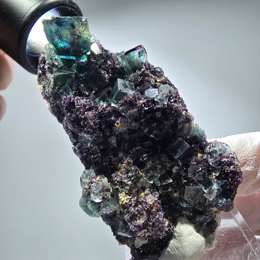Seltene Phantom Fluorit Würfel Stufe, grün lila Okorusu, Namibia 64*36*15mm #13260