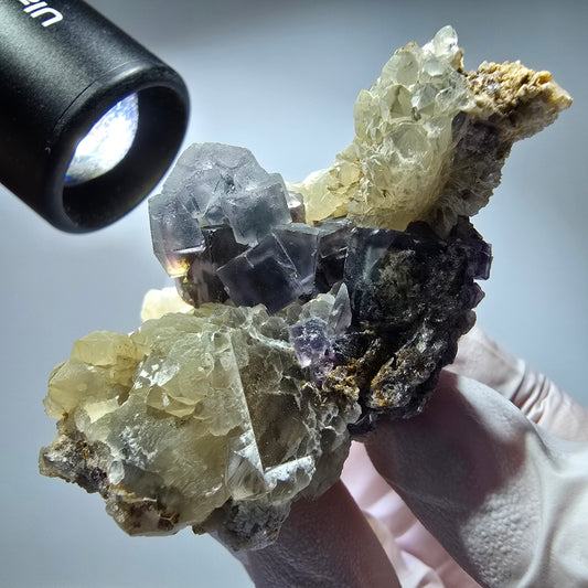 Phantom Fluorit Würfel, Quarz Stufe, grün lila Okorusu, Namibia 65*45*35mm #13272