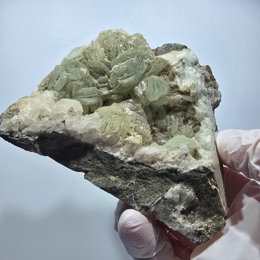 XL Prehnit Kugel, Calcit Würfel, Quarz auf Matrix Goboboseb, Namibia 103*66*58mm #13306