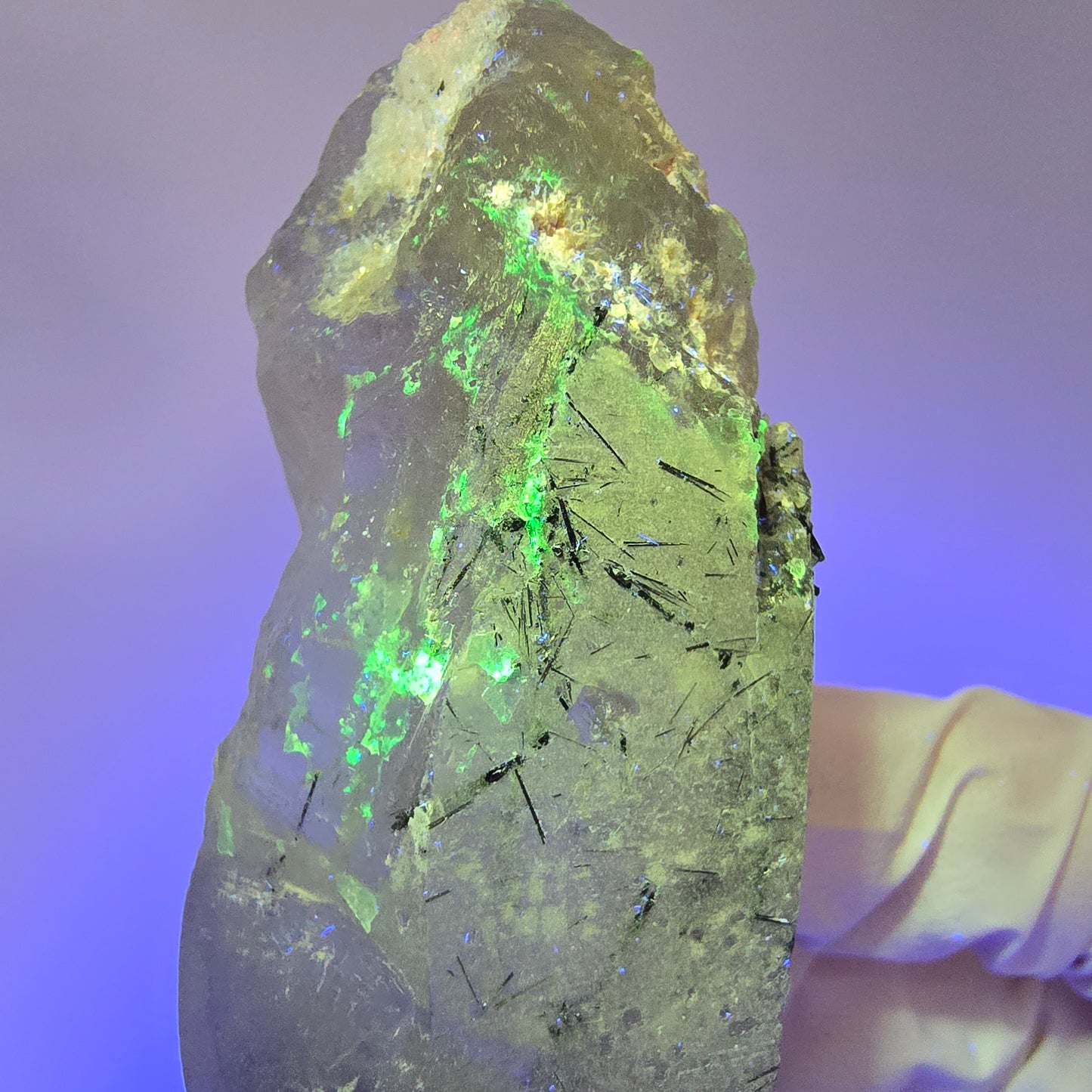 Skelett Rauchquarz mit Hyalit, Schörl Turmalin Erongo, Namibia 108*29*26mm #13309
