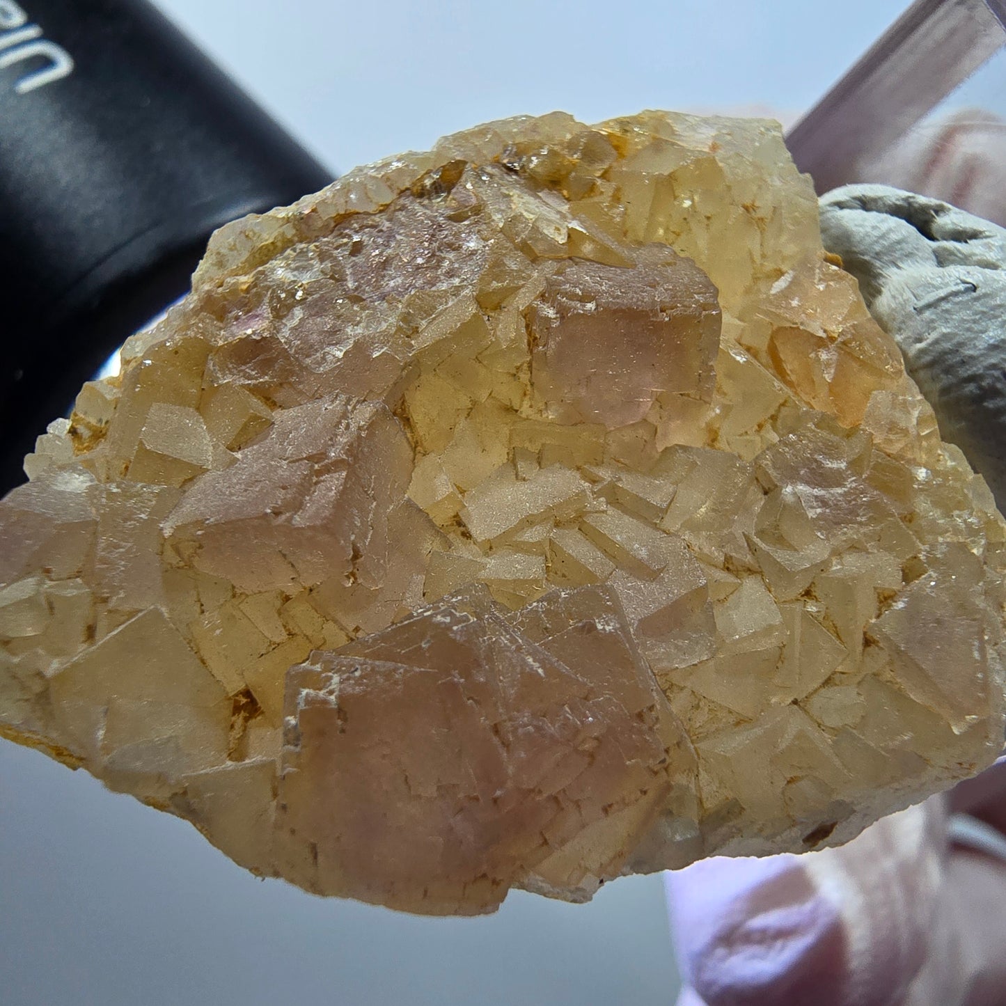 Seltene Phantom Fluorit Würfel auf Quarz Stufe, lila gelb Omehane, Namibia 36*27*13mm #13345