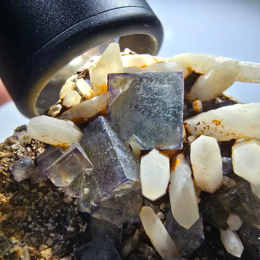 Seltene Phantom Fluorit Würfel, Quarz Stufe Brandberg, Namibia 74*55*61mm #13365