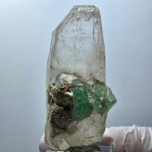 Phantom Fluorit, Hyalit Opal auf Skelett Rauchquarz Erongo, Namibia 61*29*19mm #13398