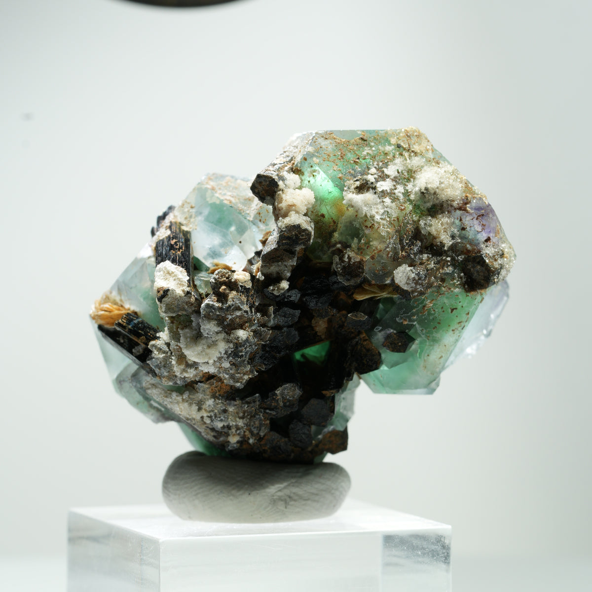 Phantom Fluorit hexagonal, Schörl Turmalin, Muskovit Erongo, Namibia 41*32*29mm #13468