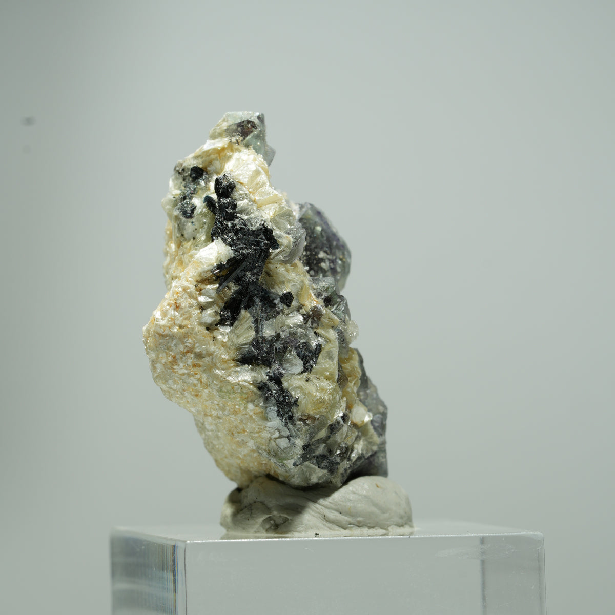Fluorite fantôme colorée en cubes, tourmaline noire schorl, muscovite Erongo, Namibie 18*11*11mm #13541