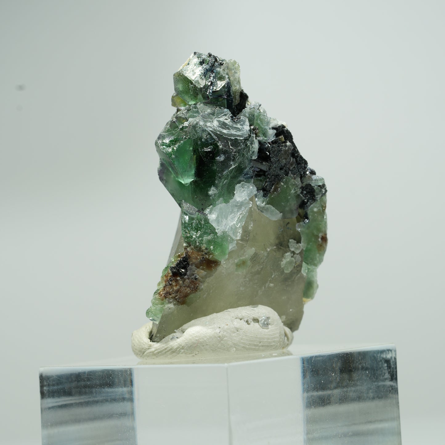 Phantom Fluorit, Schörl Turmalin, Hyalit, Rauchquarz, Muskovit Erongo, Namibia 18*11*8mm #13553