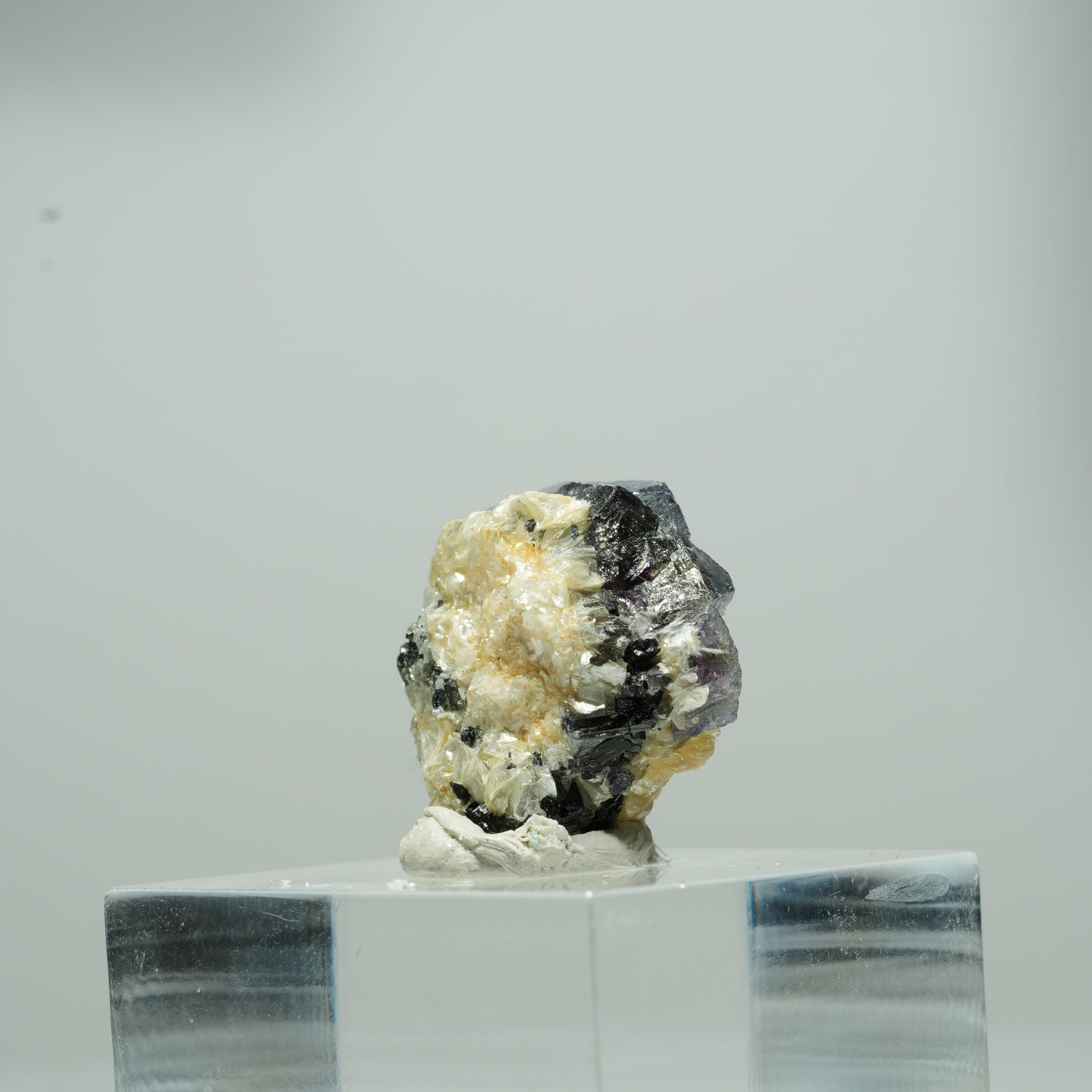 Bunte Phantom Fluorit Würfel, Schörl Turmalin, Muskovit Erongo, Namibia 9*8*7mm #13556