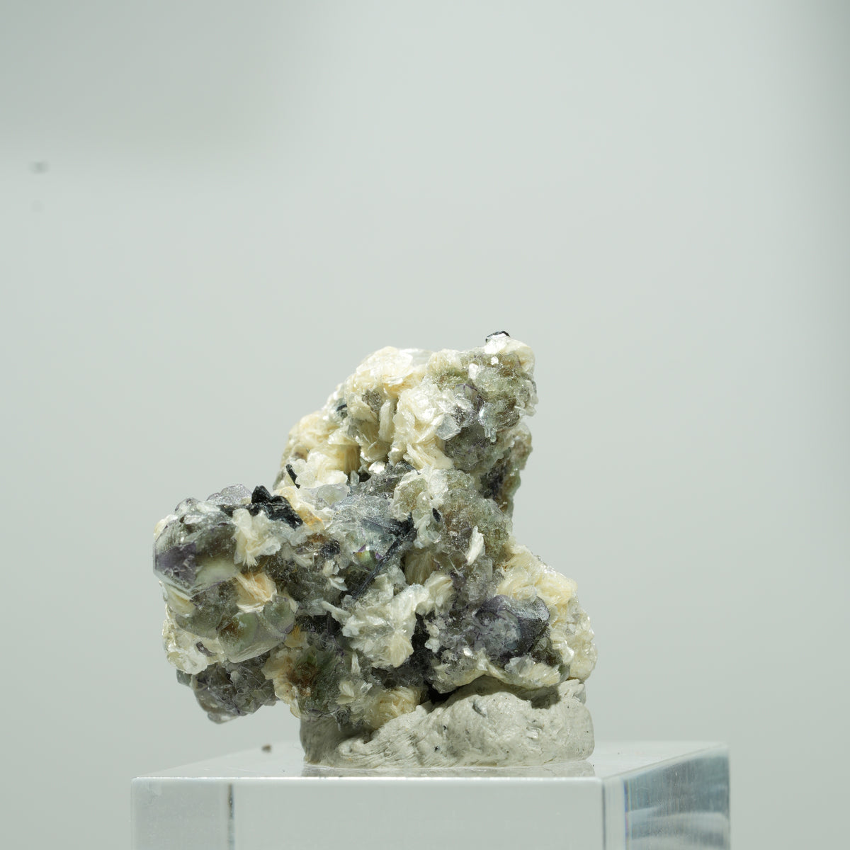 Phantom Fluorit Würfel, Schörl Turmalin, Muskovit Stufe Erongo, Namibia 14*13*10mm #13572