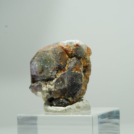 Bunte Phantom Fluorit Würfel, Muskovit Stufe Erongo, Namibia 14*13*8mm #13583
