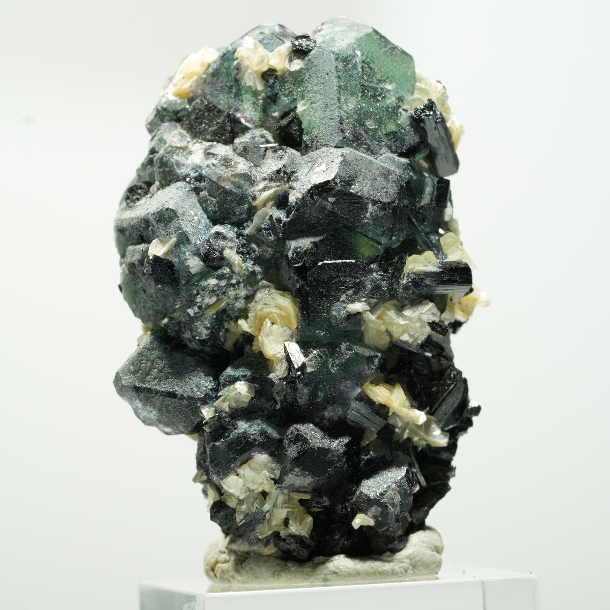 Fluorite fantôme hexagonal, tourmaline schorl, muscovite Erongo, Namibie 48*29*28mm #13640