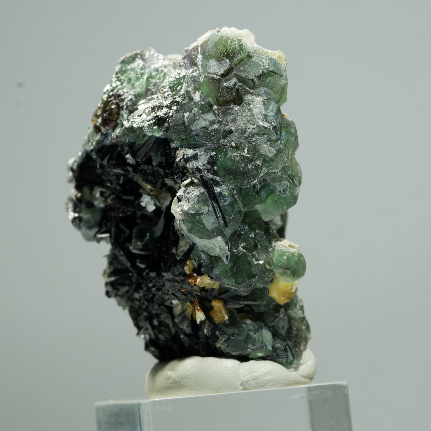 Phantom Fluorit hexagonal, Schörl Turmalin, Muskovit, Hyalit Erongo, Namibia 53*42*30mm #13653