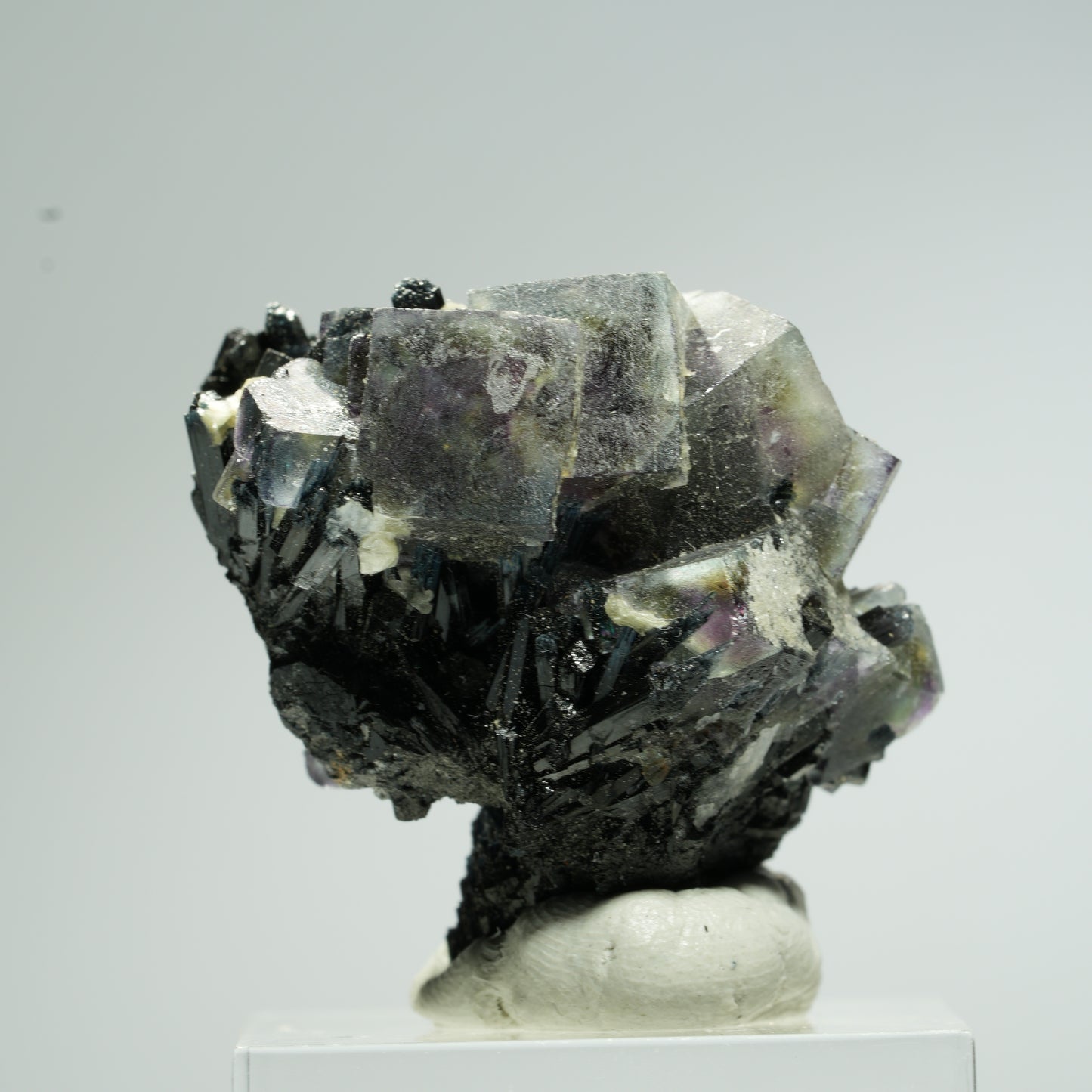 Bunte Phantom Fluorit Würfel, Schörl Turmalin, Muskovit Erongo, Namibia 33*31*28mm #13669