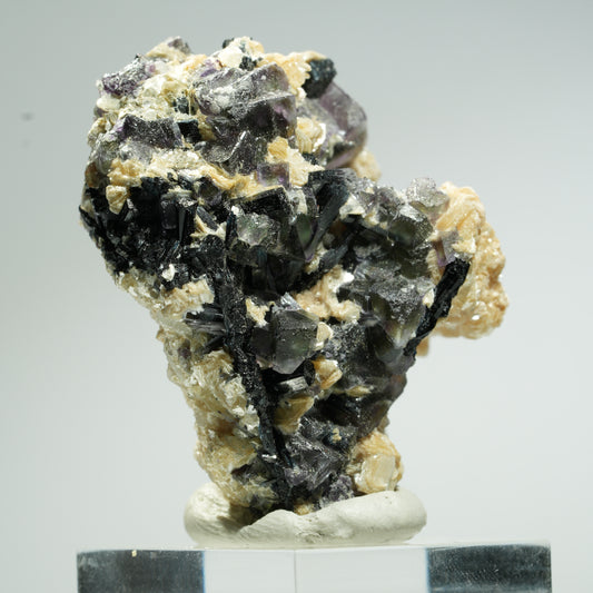 Bunte Phantom Fluorit Würfel, Schörl Turmalin, Muskovit Erongo, Namibia 48*39*34mm #13670