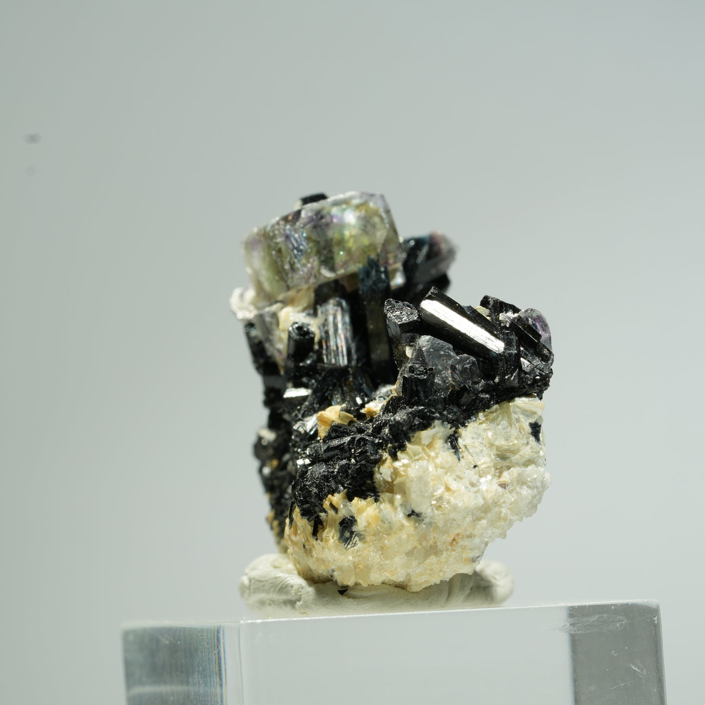 Bunte Phantom Fluorit Würfel, Schörl Turmalin, Muskovit Erongo, Namibia 36*29*15mm #13672