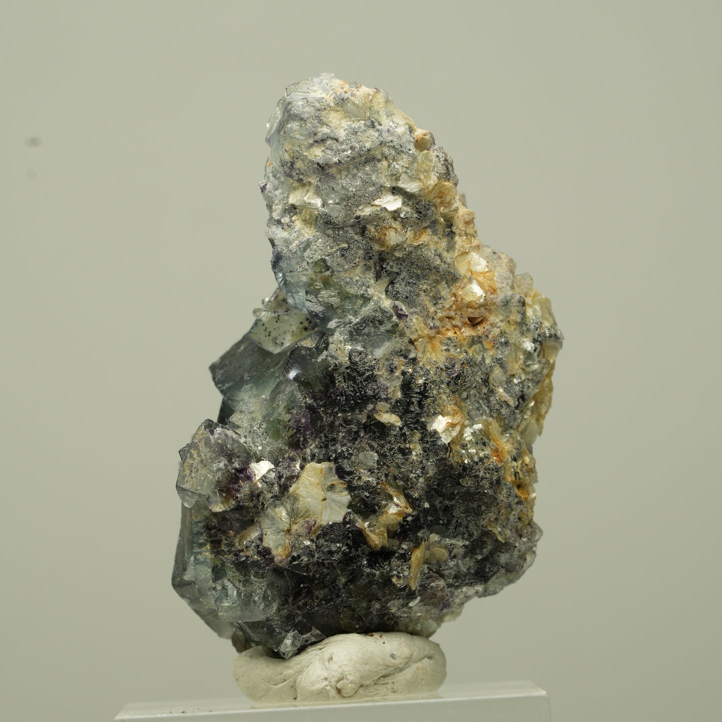 Bunte Phantom Fluorit, Schörl Turmalin, Hyalit Opal, Muskovit Erongo, Namibia 44*26*23mm #13698