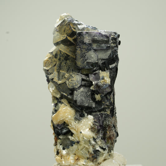 Bunte Phantom Fluorit Würfel, Schörl Turmalin, Muskovit Erongo, Namibia 40*25*19mm #13792