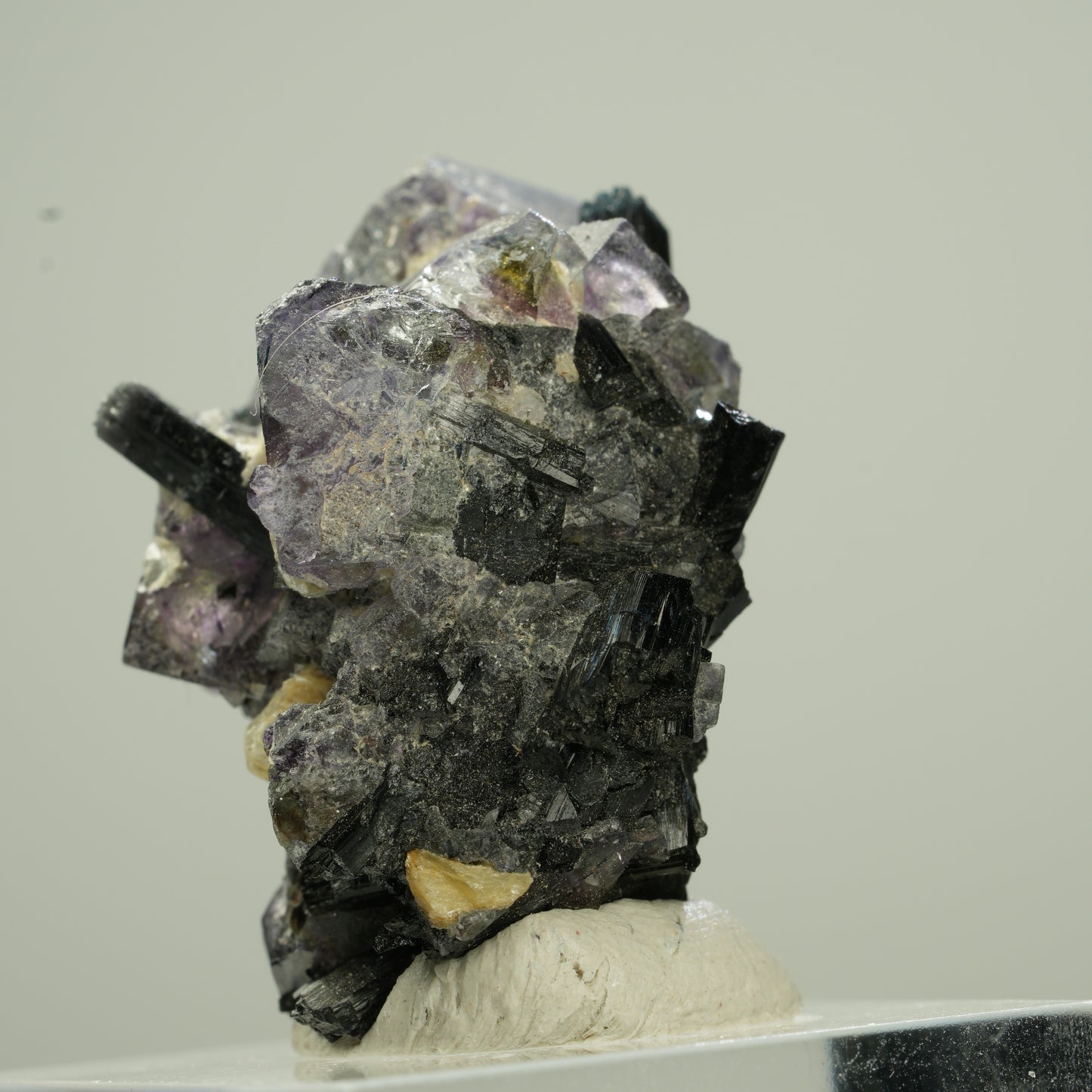 Bunte Phantom Fluorit Würfel, Schörl Turmalin, Muskovit Erongo, Namibia 33*21*18mm #13794