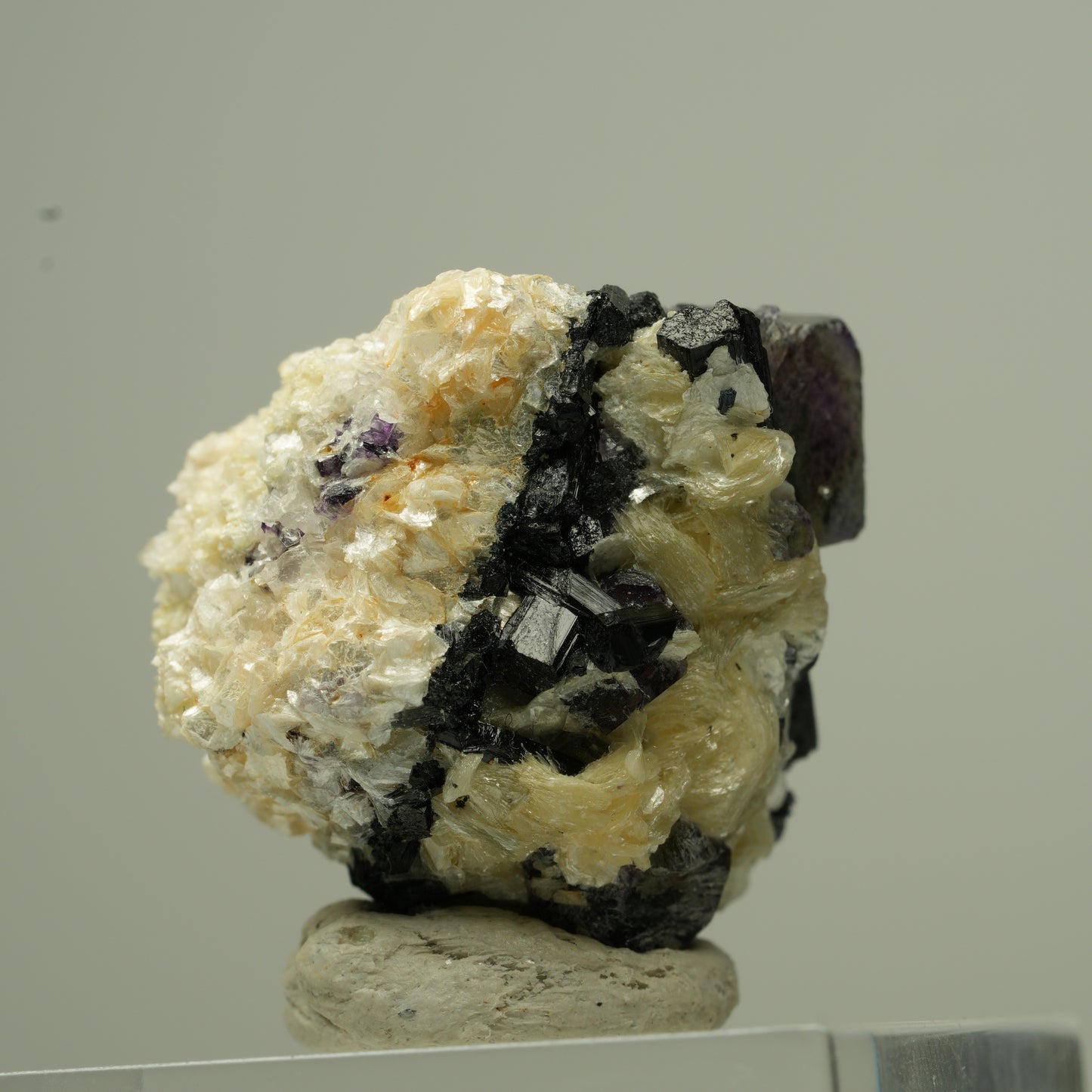 Bunte Phantom Fluorit Würfel, Schörl Turmalin, Muskovit Erongo, Namibia 25*22*23mm #13797