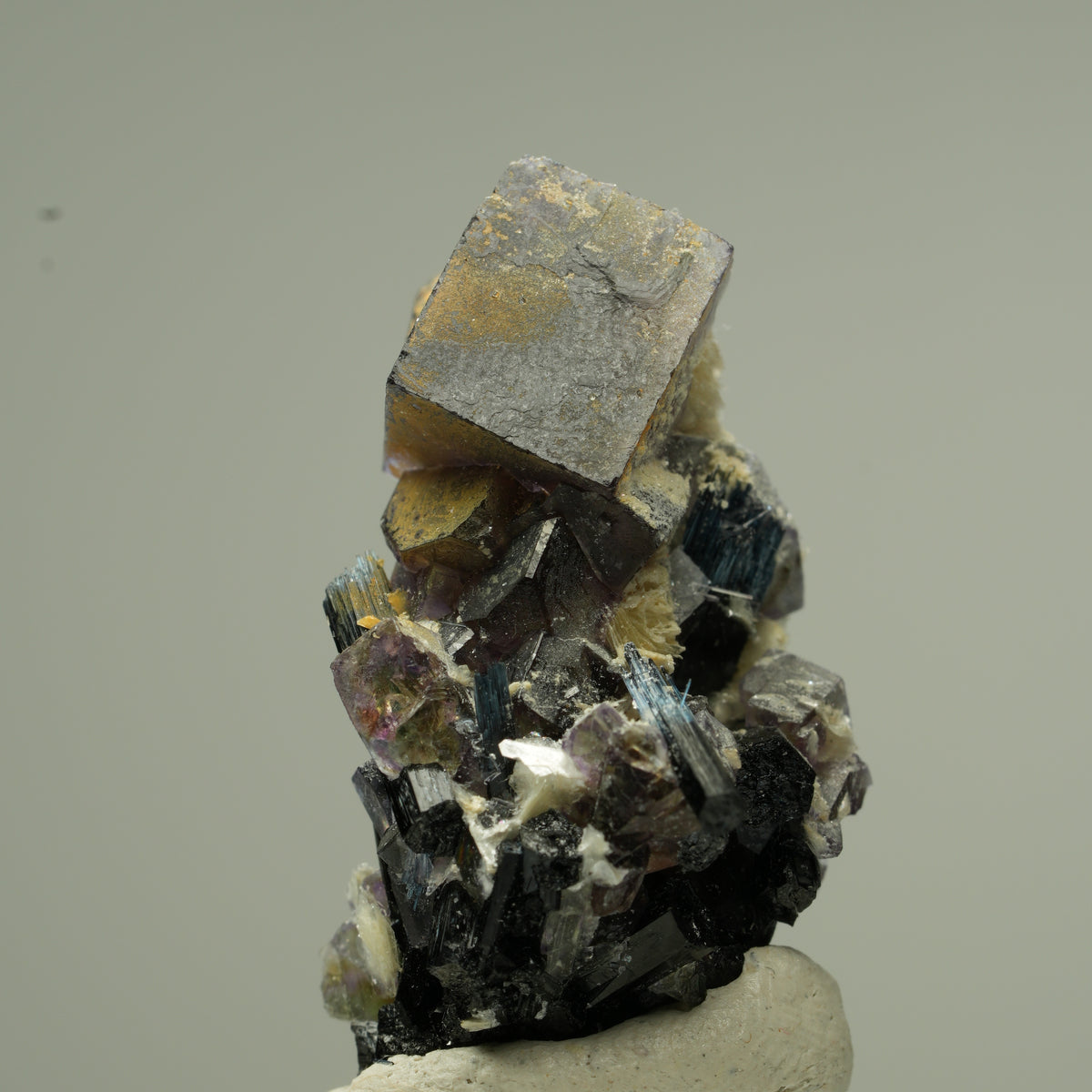 Colorful Phantom Fluorite Cube, Schorl Tourmaline, Muscovite Erongo, Namibia 30*19*16mm #13801