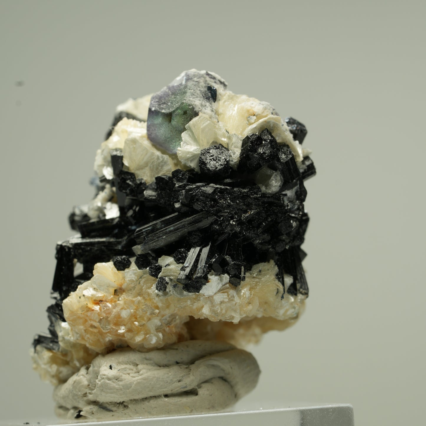 Bunte Phantom Fluorit Würfel, Schörl Turmalin, Muskovit Erongo, Namibia 36*34*28mm #13802