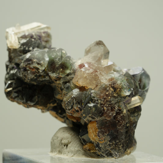Bunte Phantom Fluorit, Schörl, Hyalit, Rauchquarz, Muskovit Erongo, Namibia 42*26*24mm #13812