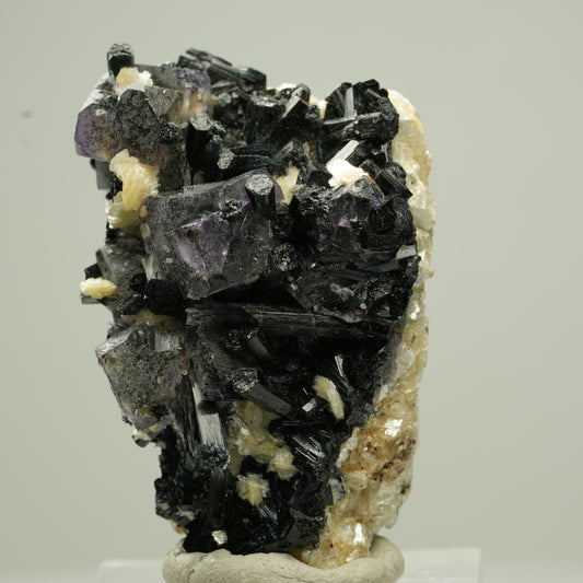 Bunte Phantom Fluorit Würfel, Schörl Turmalin, Muskovit Erongo, Namibia 43*24*24mm #13819