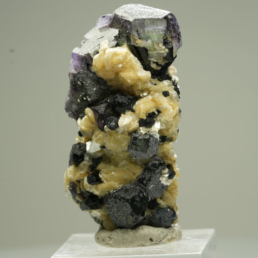 Bunte Phantom Fluorit Würfel, Schörl Turmalin, Muskovit Erongo, Namibia 47*24*17mm #13829
