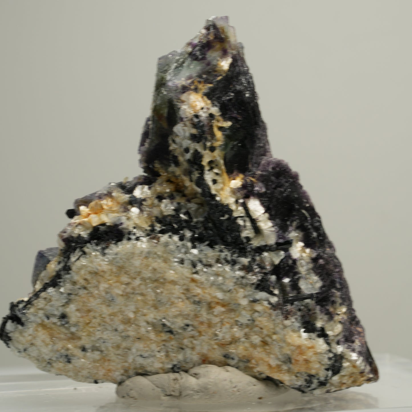 Bunte Phantom Fluorit Würfel, Schörl Turmalin, Muskovit Erongo, Namibia 61*56*30mm #13998