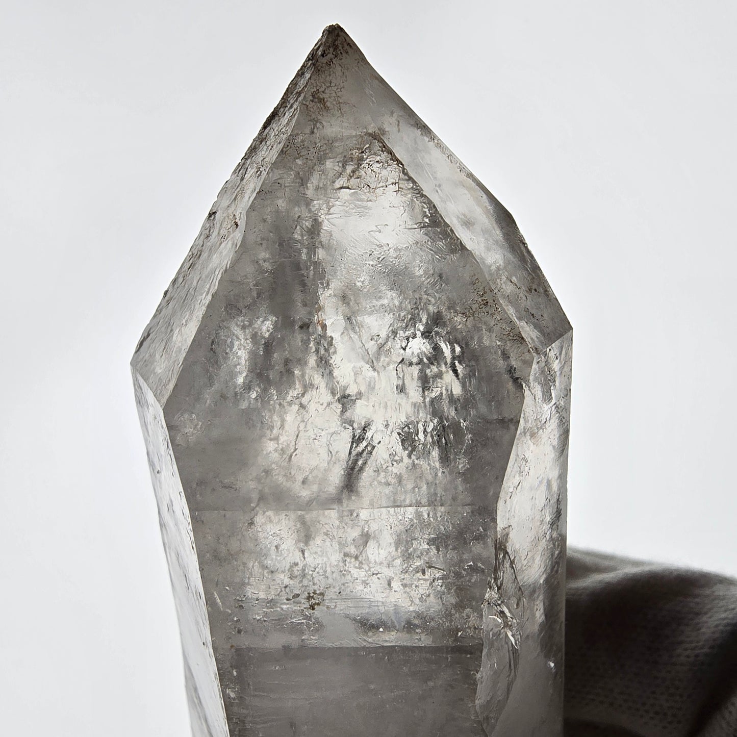 Quartz fumé squelette Enhydro DT UV Calcite, grosse bulle Valentine Pocket Namibie 134*45*37mm