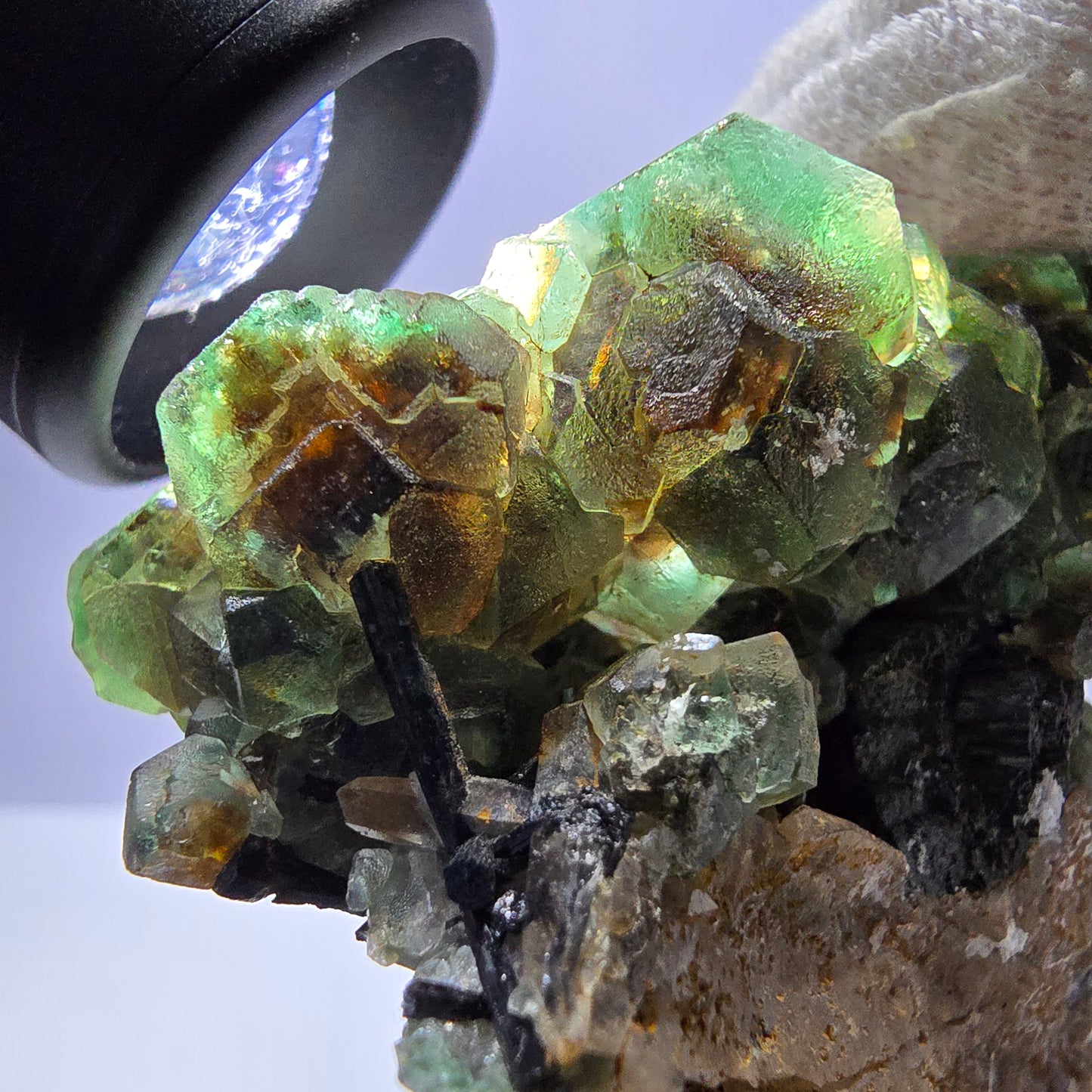Fluorite fantôme Schörl Tourmaline Hyalite Quartz fumé Erongo Namibie 77*60*57mm