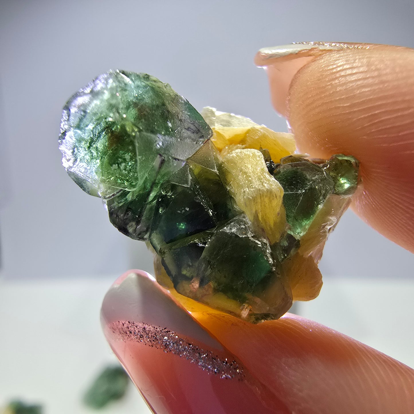 Lot de 16 fluorites fantômes, hyalites, tourmalines Schörl, muscovites, marches d'Erongo, Namibie