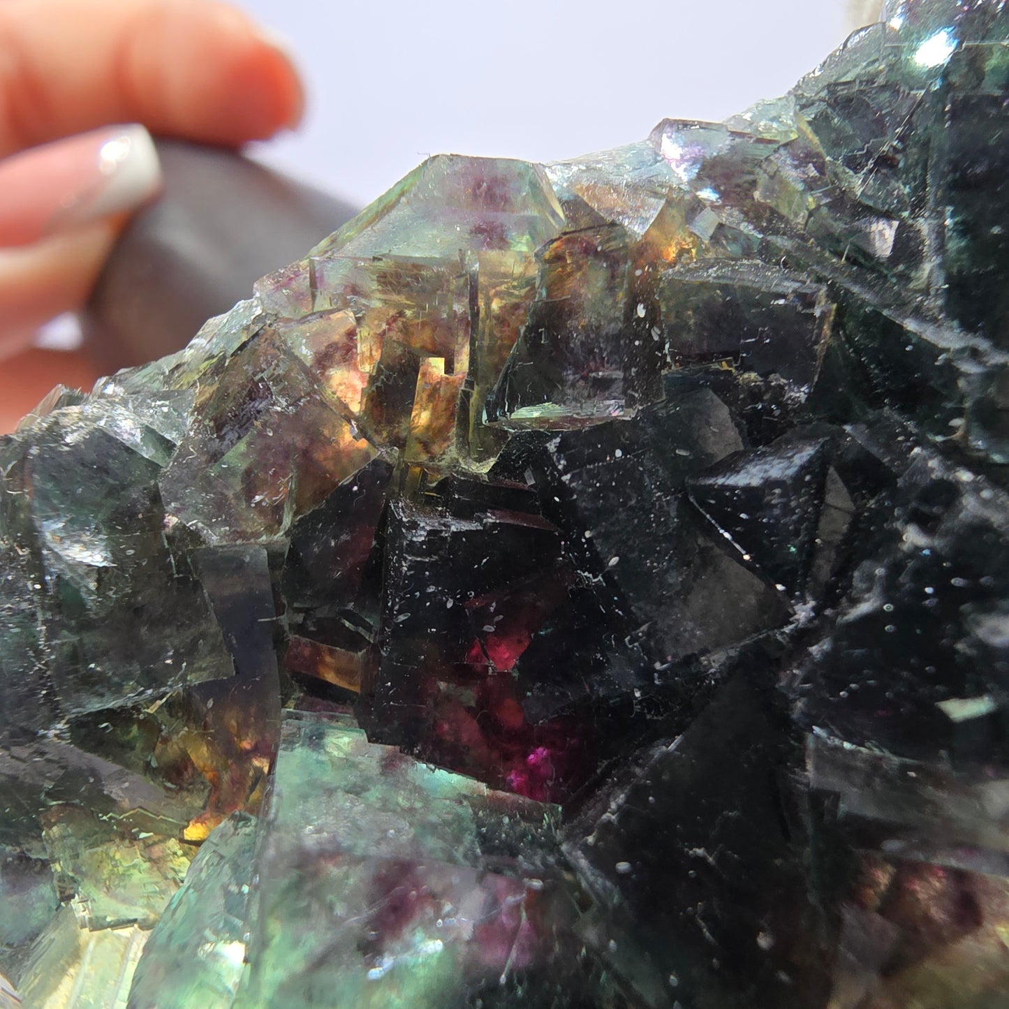 Rare spécimen de cube de fluorite fantôme, vert violet Okorusu Namibie 80*43*17 mm