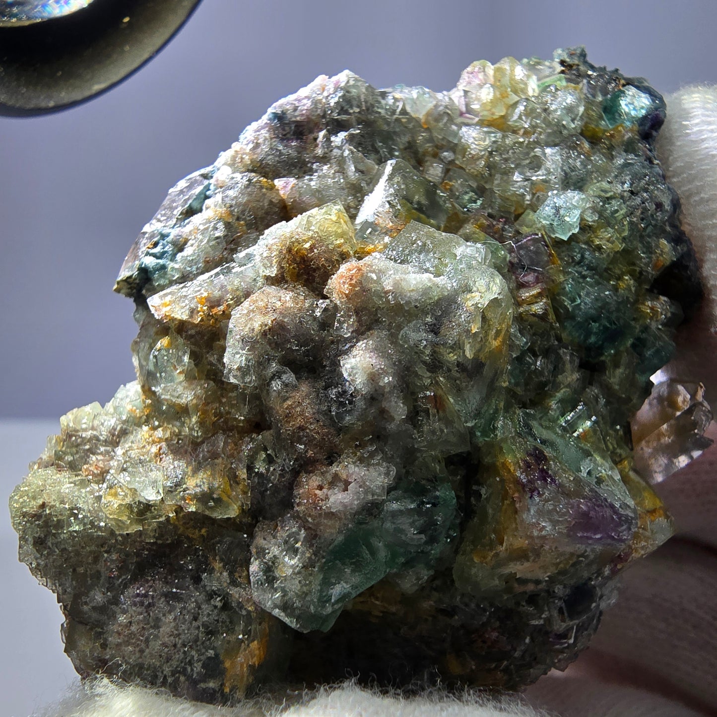 Phantom Fluorit Würfel zonal, Rauchquarz Stufe Erongo, Namibia 67*49*29mm