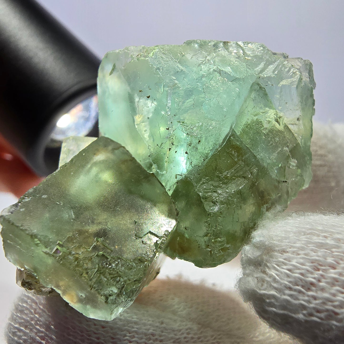 Rare spécimen de cube de fluorite fantôme, parqueté vert Okorusu, Namibie, 45 x 29 x 23 mm