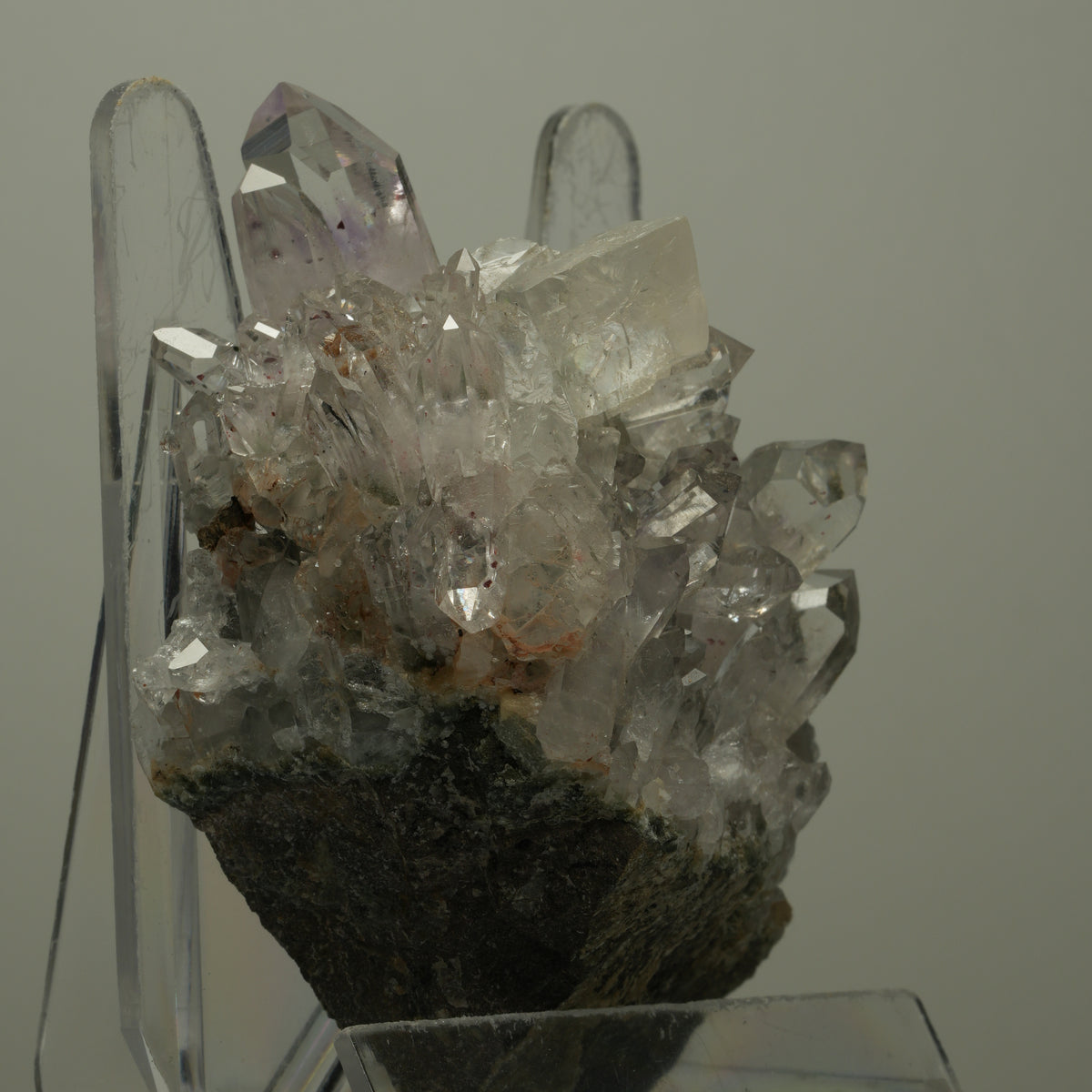 Harlekin Starburst Quarz, Amethyst, Calcit auf Matrix Streep Mine, Namibia 85*64*36mm #14497