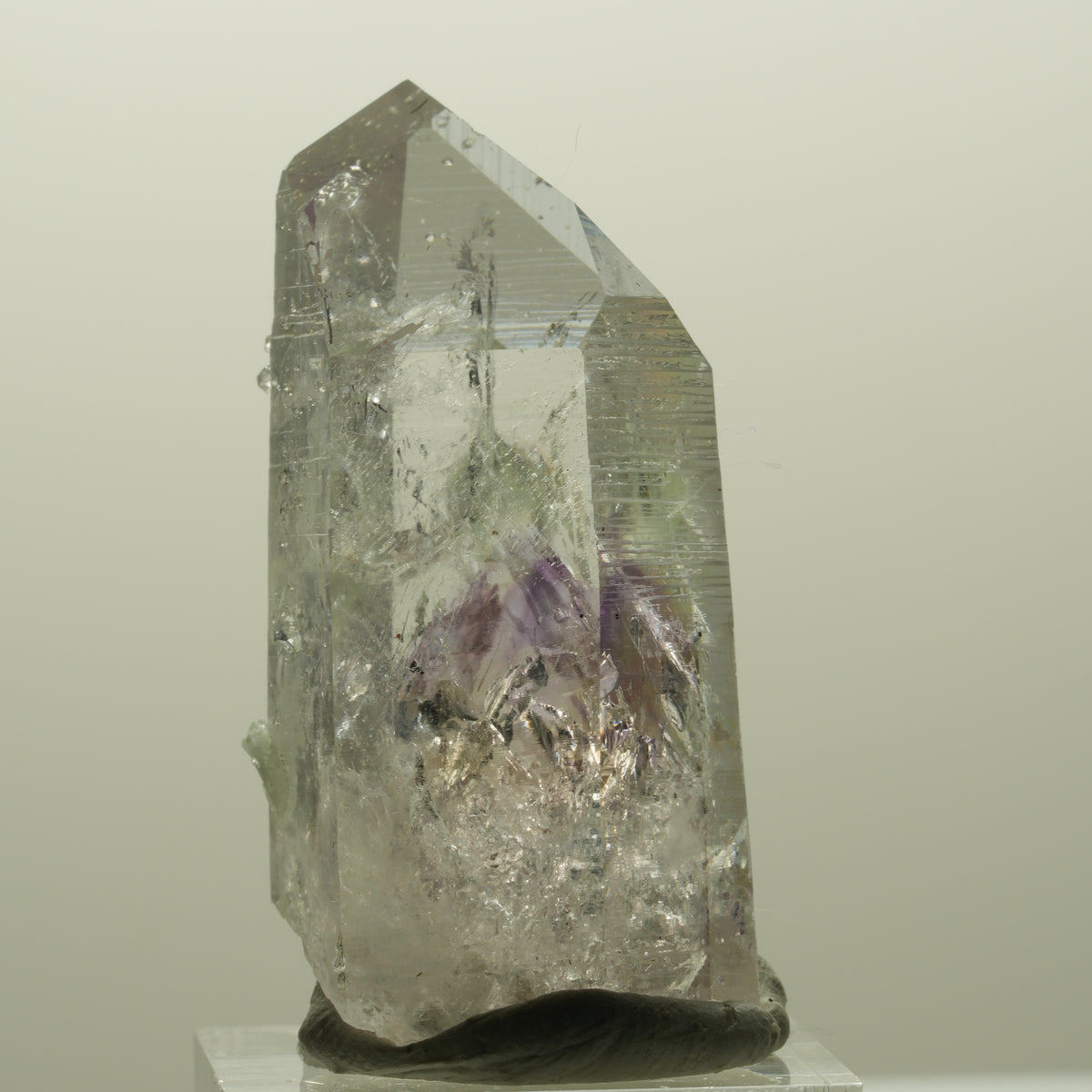 Harlekin Lemurian Phantom Amethyst mit Analcim, Prehnit Streep Mine, Namibia 47*21*25mm #14822