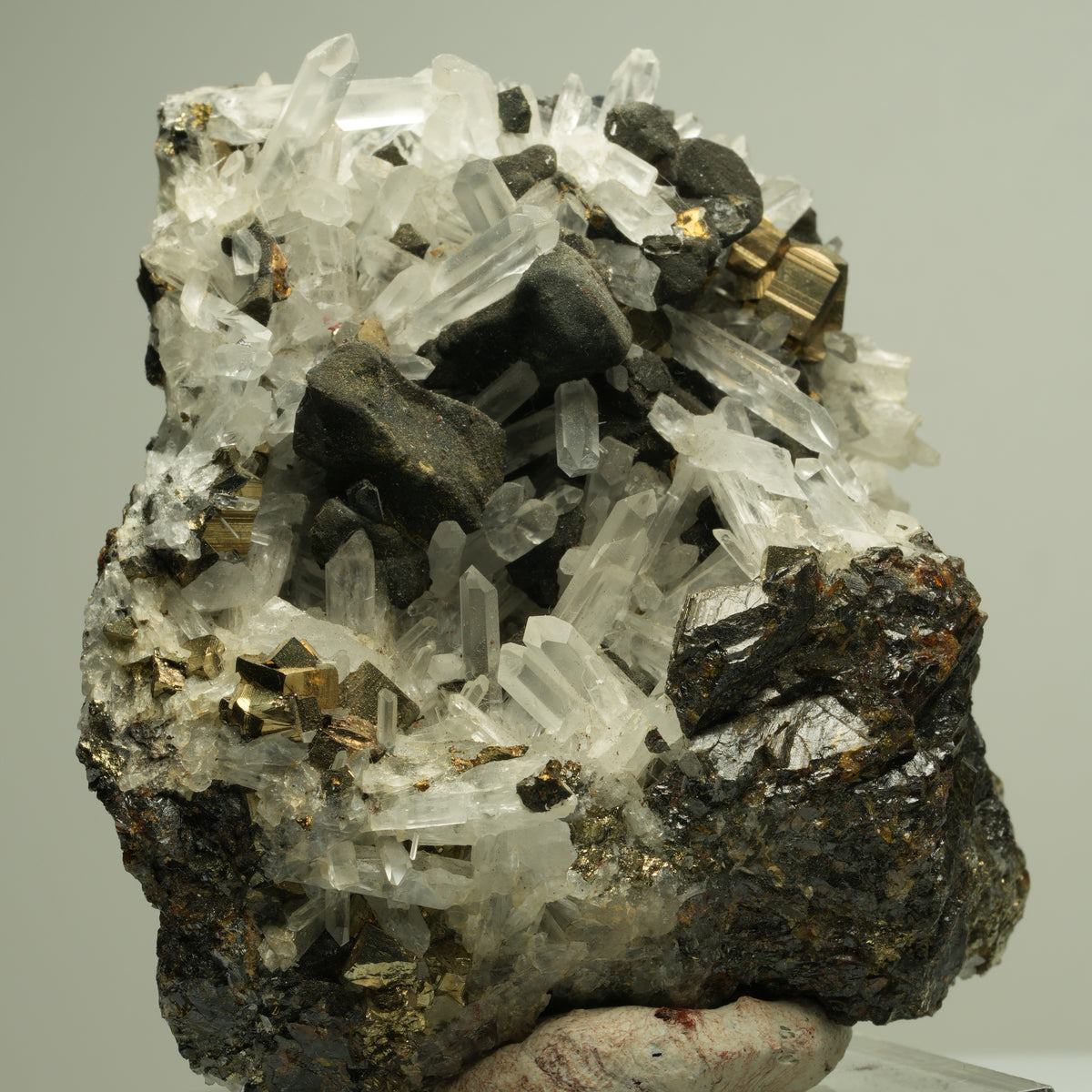 Bergkristall mit Pyrit auf Sphalerit-Matrix Madan Ore Field, Rhodope, Bulgaria 73*66*38mm #14878